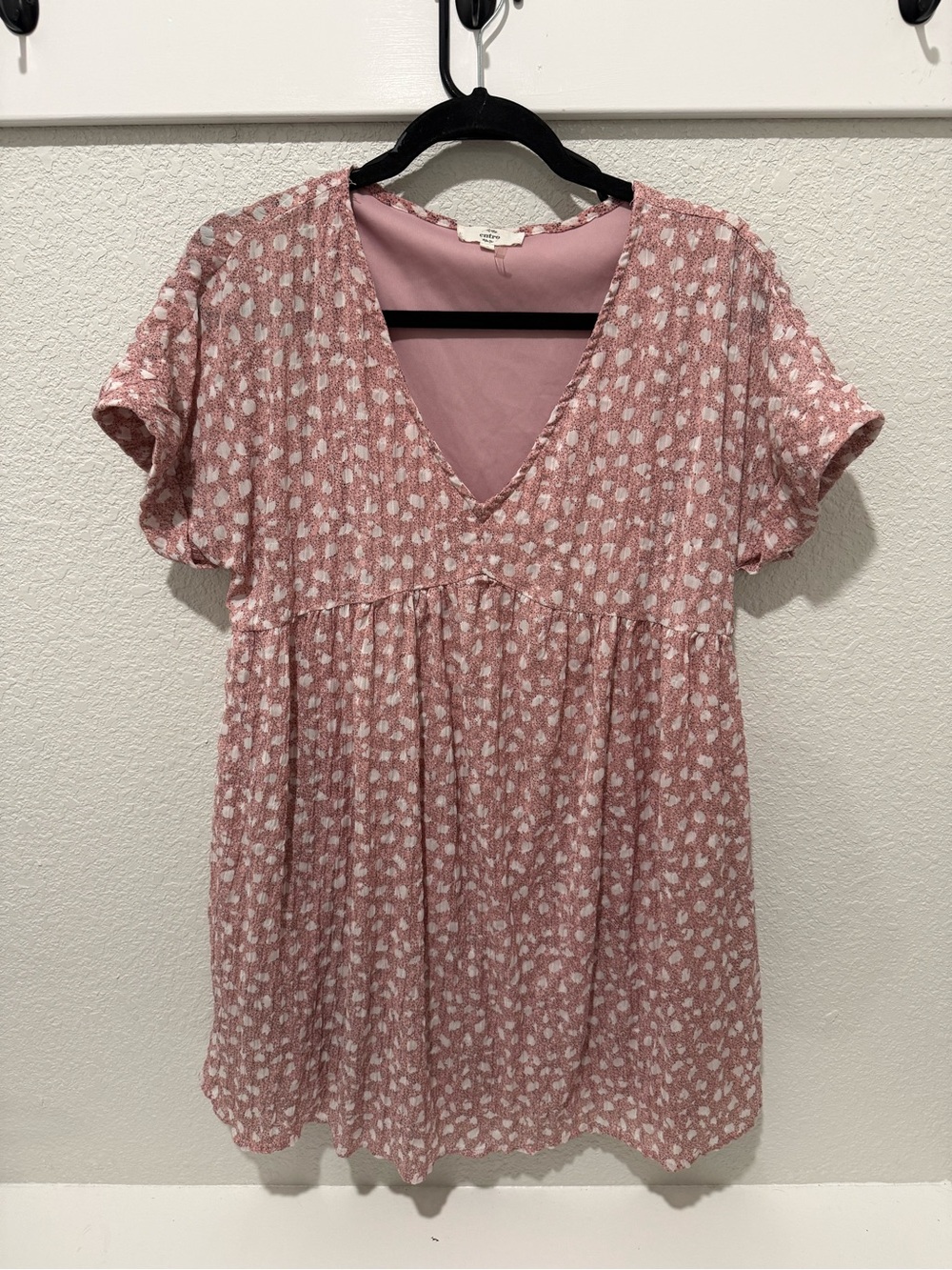 entro Rose Pink Printed V-Neck Babydoll Tunic